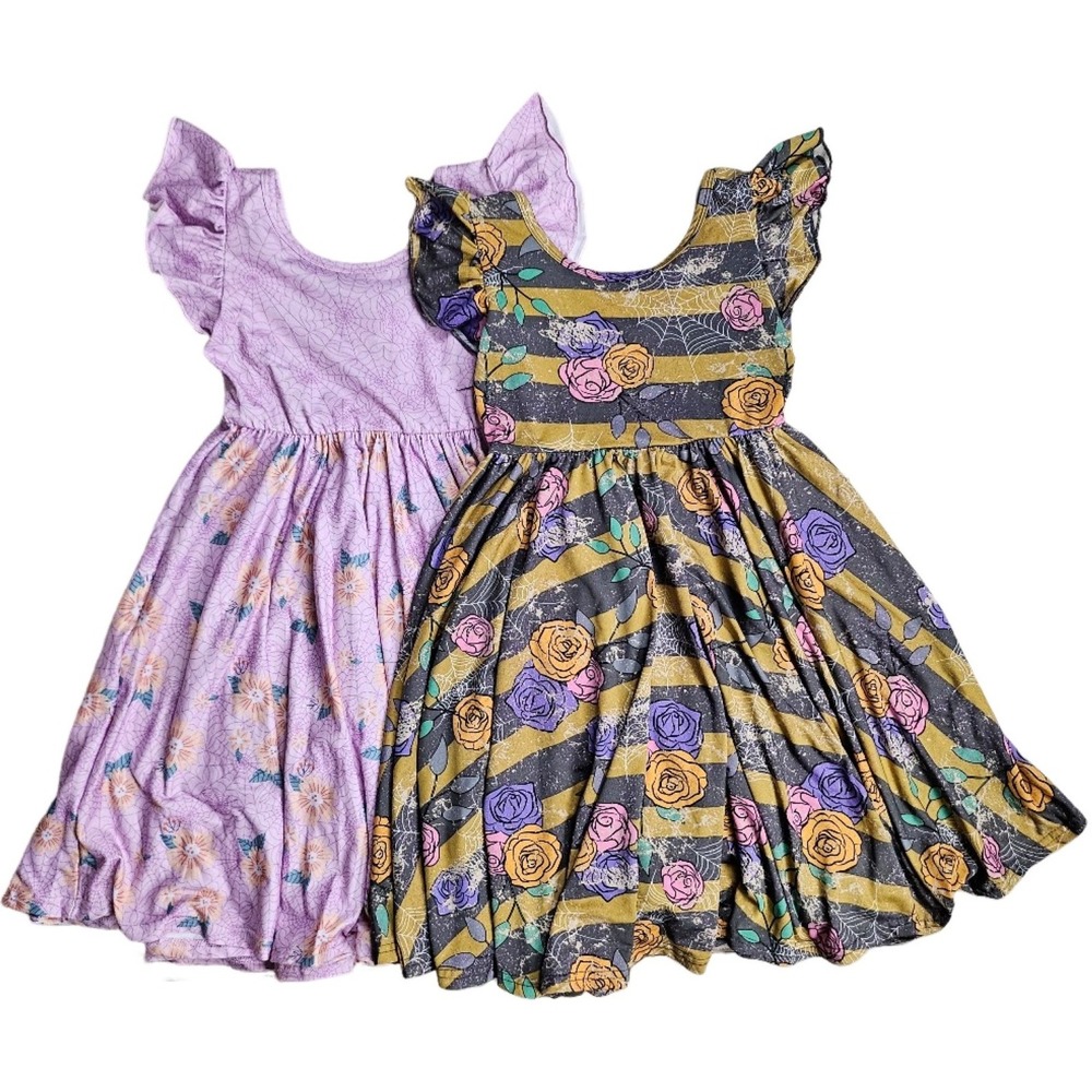 Dot Dot Smile Girls Sz 7 Halloween Empire Dress Lot 2pc Floral Rose Spider Webs